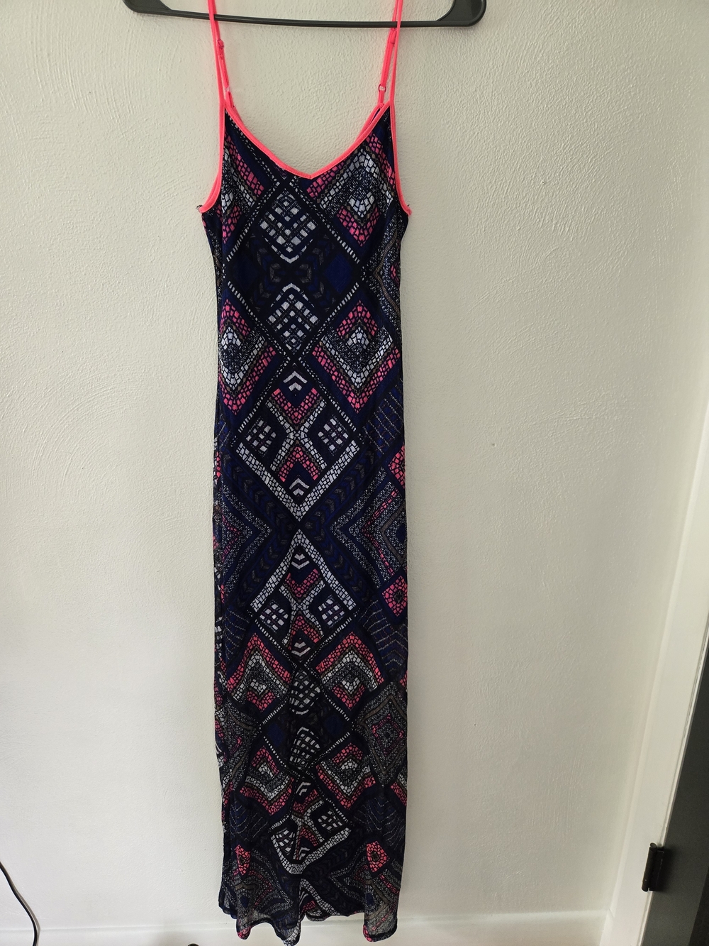 Geometric Maxi Dress with Neon Pink Trim
